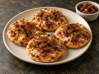 Mini Pizza Pol Roti with Caramelized Onions