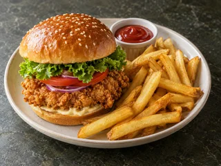 Crispy Chicken Burger with Chips