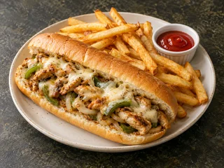 Cheese Chicken Submarine with French Fries