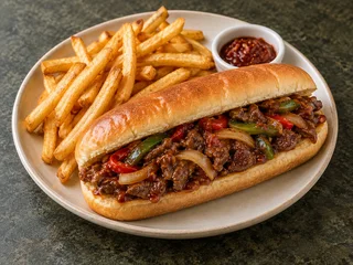 Devilled Beef Submarine with French Fries