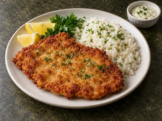 Pork Schnitzel with Rice