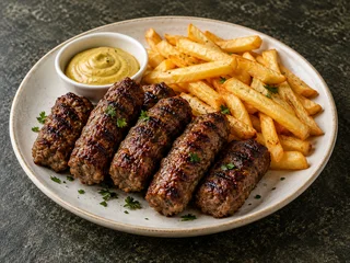 Mici with Fries and Sauce