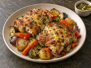 Gratinated Chicken Thighs with Vegetables