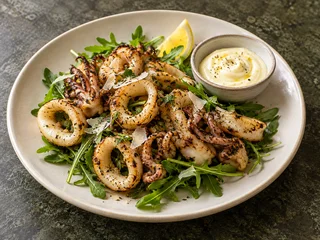 New Zealand Squid with Rocket and Aioli