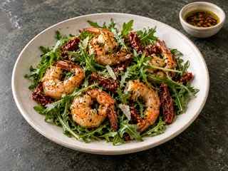 Black Tiger Prawns with Rocket and Sun-Dried Tomatoes