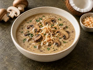 Creamy Mushroom & Roasted Coconut Soup